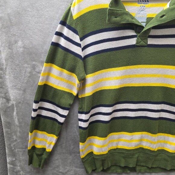 Old Navy Boys Striped Sweater XL 14/16 Green Yellow‎ Navy Cotton Pullover - Picture 4 of 11